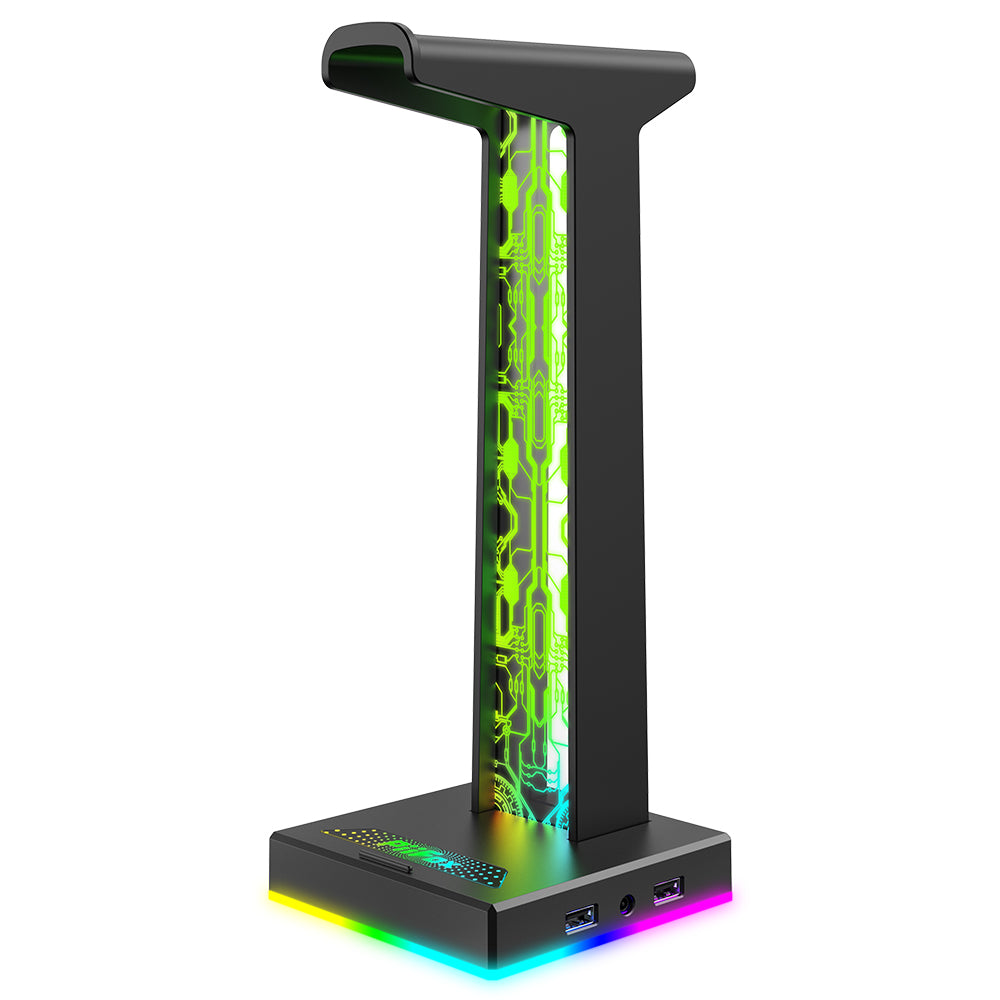 PIIFOX HS-01 RGB Gaming Headset Holder 3D Light Effect Headphone Desk Stand with 2 USB 3.5mm Audio Interface PIIFOX HS-01 RGB Gaming Headset Holder 3D Light Effect Headphone Desk Stand with 2 USB 3.5mm Audio Interface
